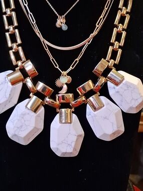 : Ann Taylor Howlite Statement Necklace & LOFT Matte Gold Celestial Charm Layer